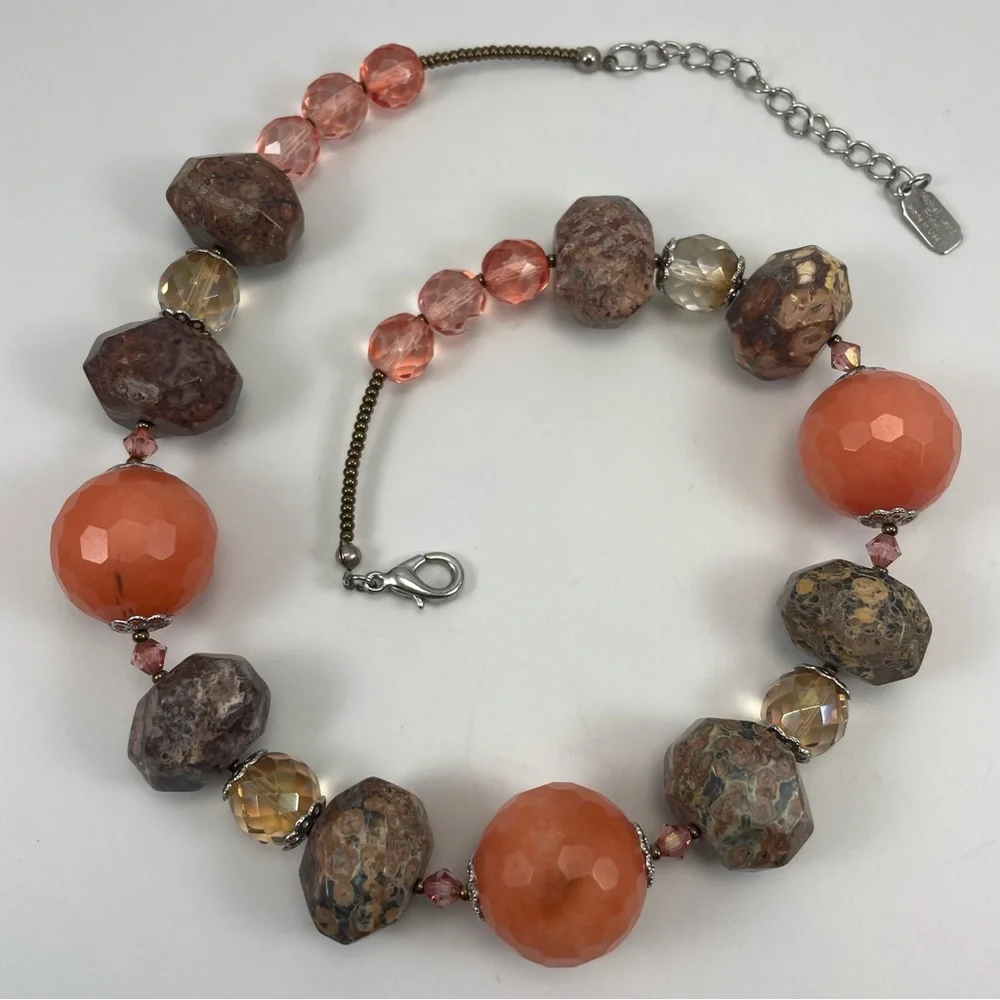 Chunky Stone and Glass Beaded Statement Necklace Unique Made in USA